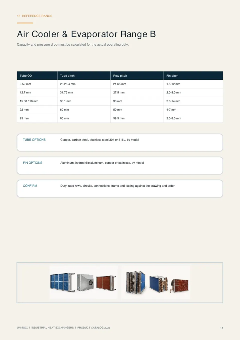 Uniinox heat exchangers condensers and evaporators catalog page 13 of 17